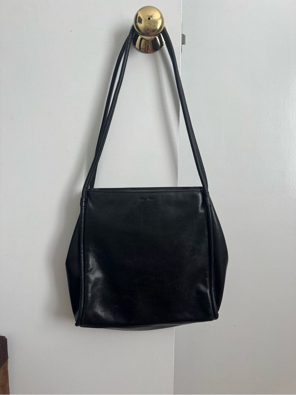 Nine West Black Leather Double Strap Shoulder Bag